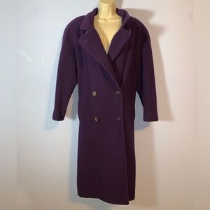 Vintage long Women's Purple Double-Breasted wool pea Coat long funnel neck  2x